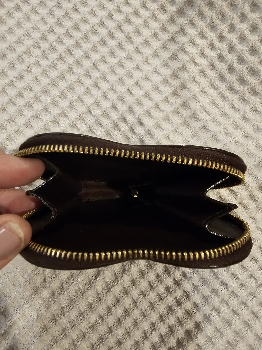 Louis Vuitton Dark Brown Patent Heart Coin Purse with Gold Chain Charm